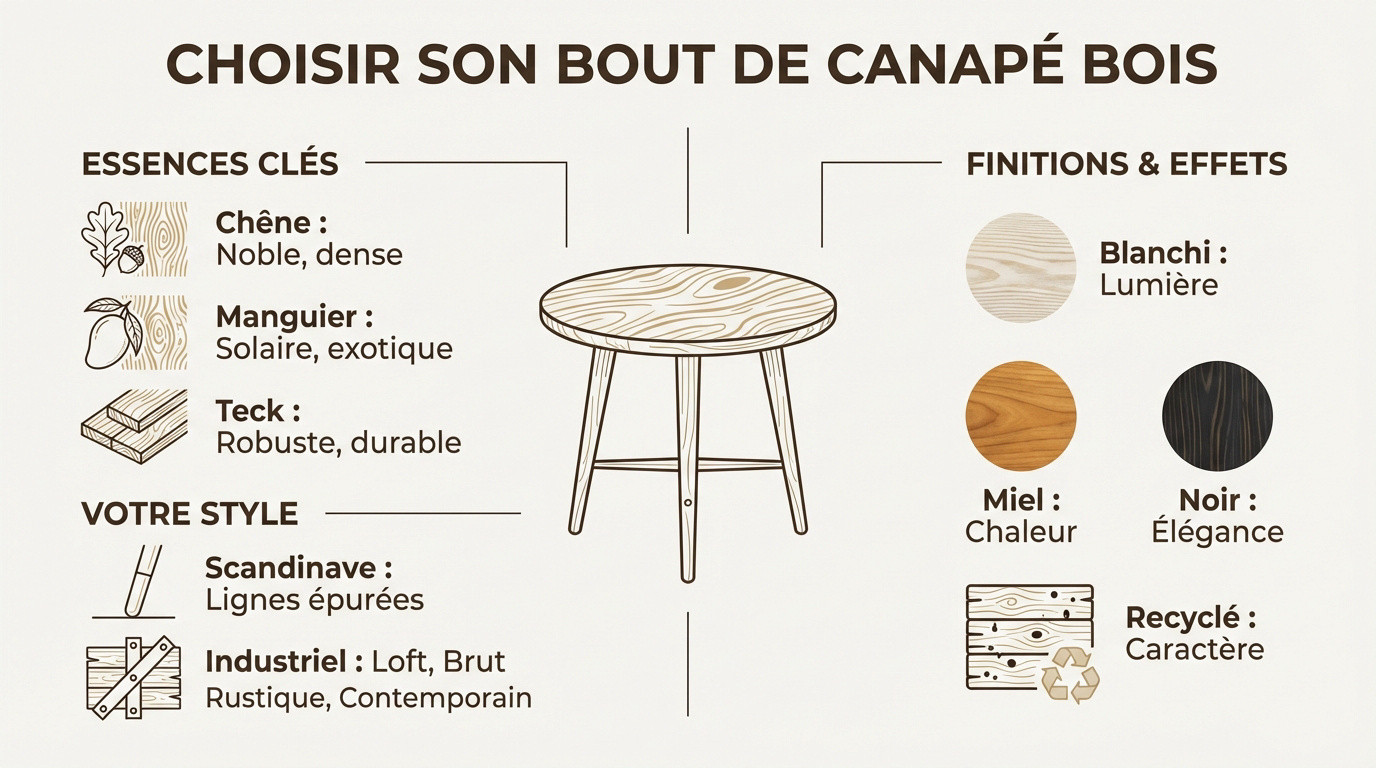 Bout de canapé en bois massif aux finitions variées et chaleureuses