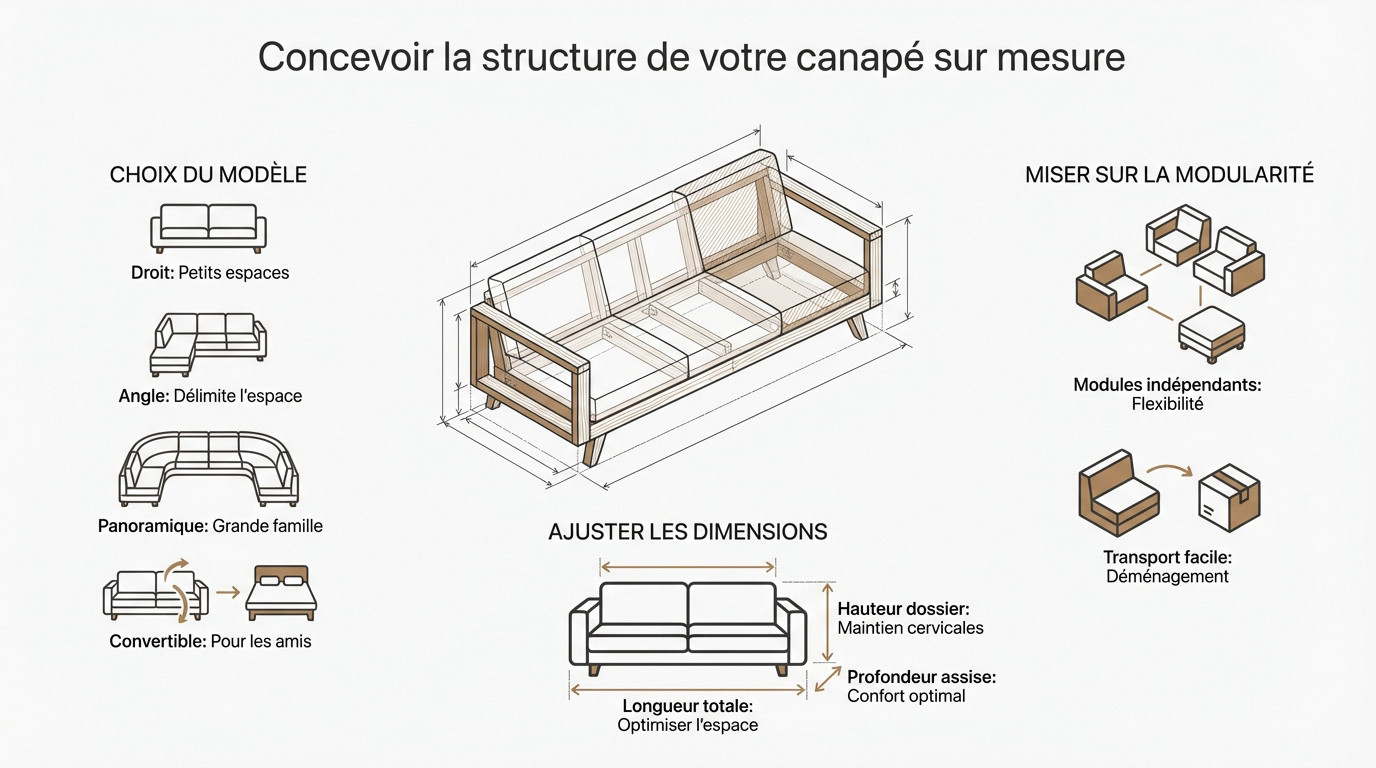 Schéma technique pour la structure d'un canapé sur mesure