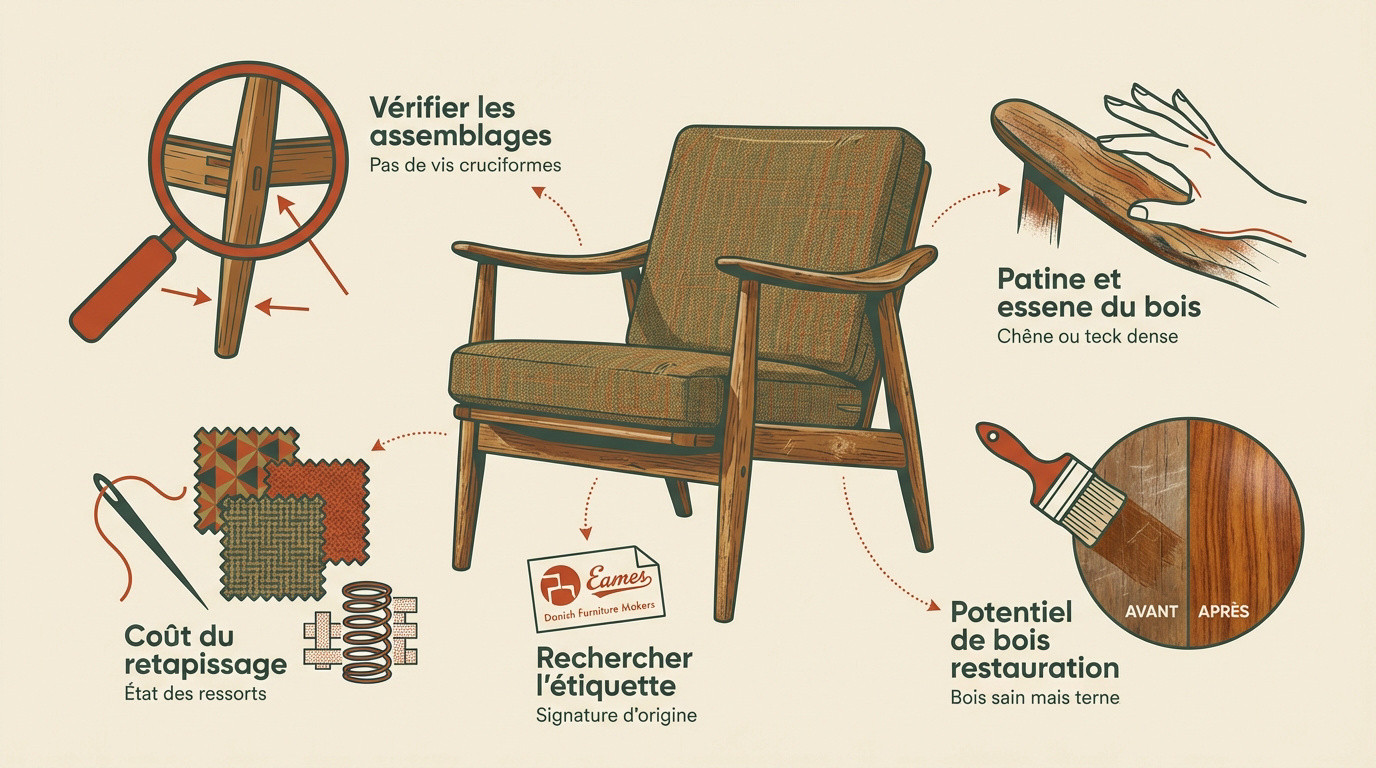 Infographie pour authentifier et estimer un fauteuil vintage