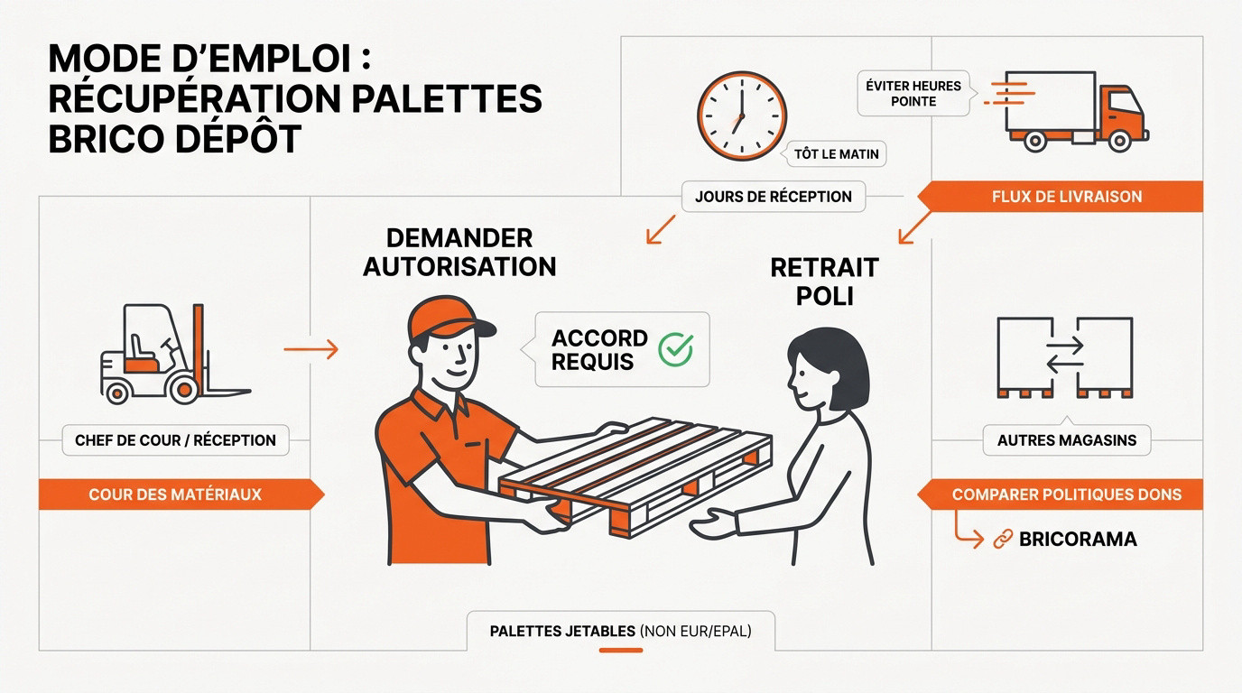 Stock de palettes en bois empilées dans la cour d'un magasin de bricolage