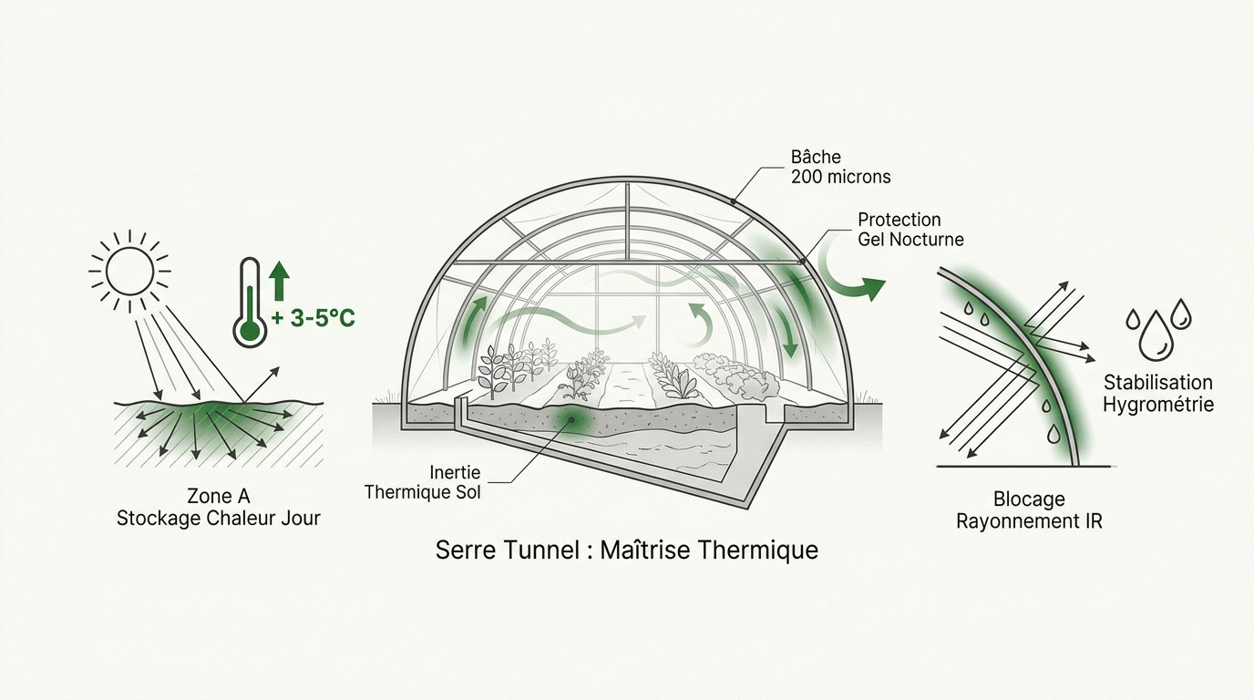 serre tunnel de jardin avec bâche thermique pour prolonger les récoltes