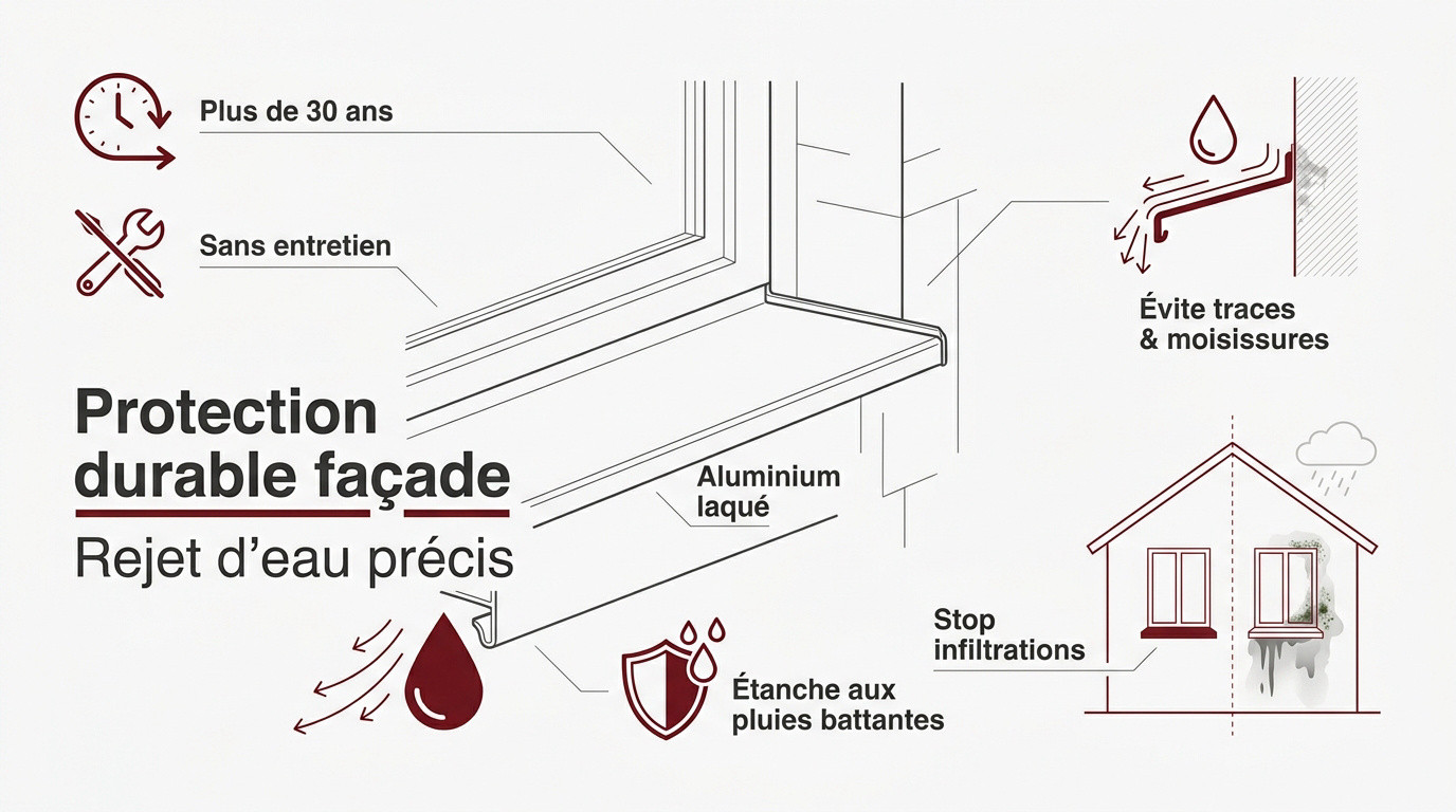 Habillage d'appui de fenêtre en aluminium laqué pour protection de façade