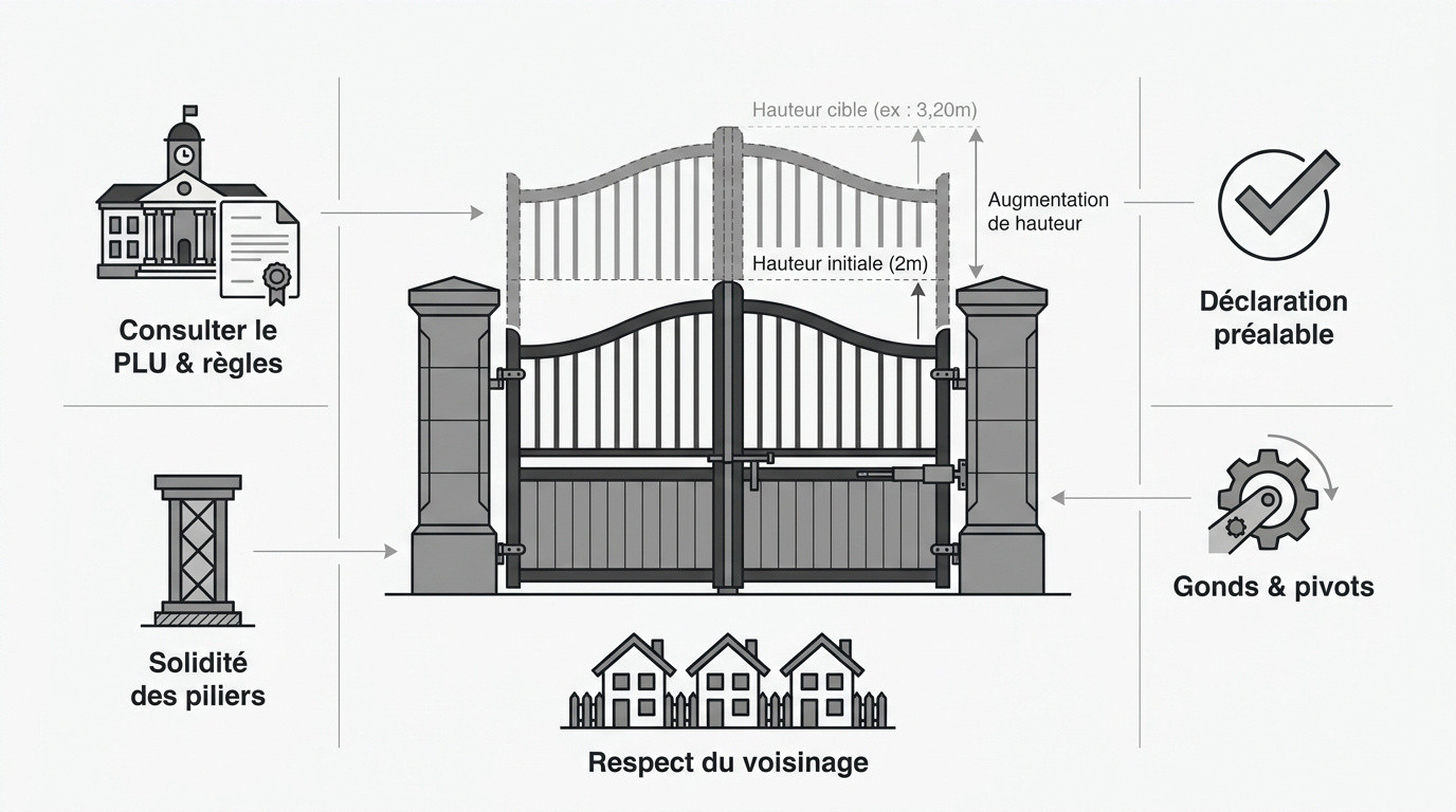 Installation d'une rehausse en aluminium sur un portail pour gagner en hauteur