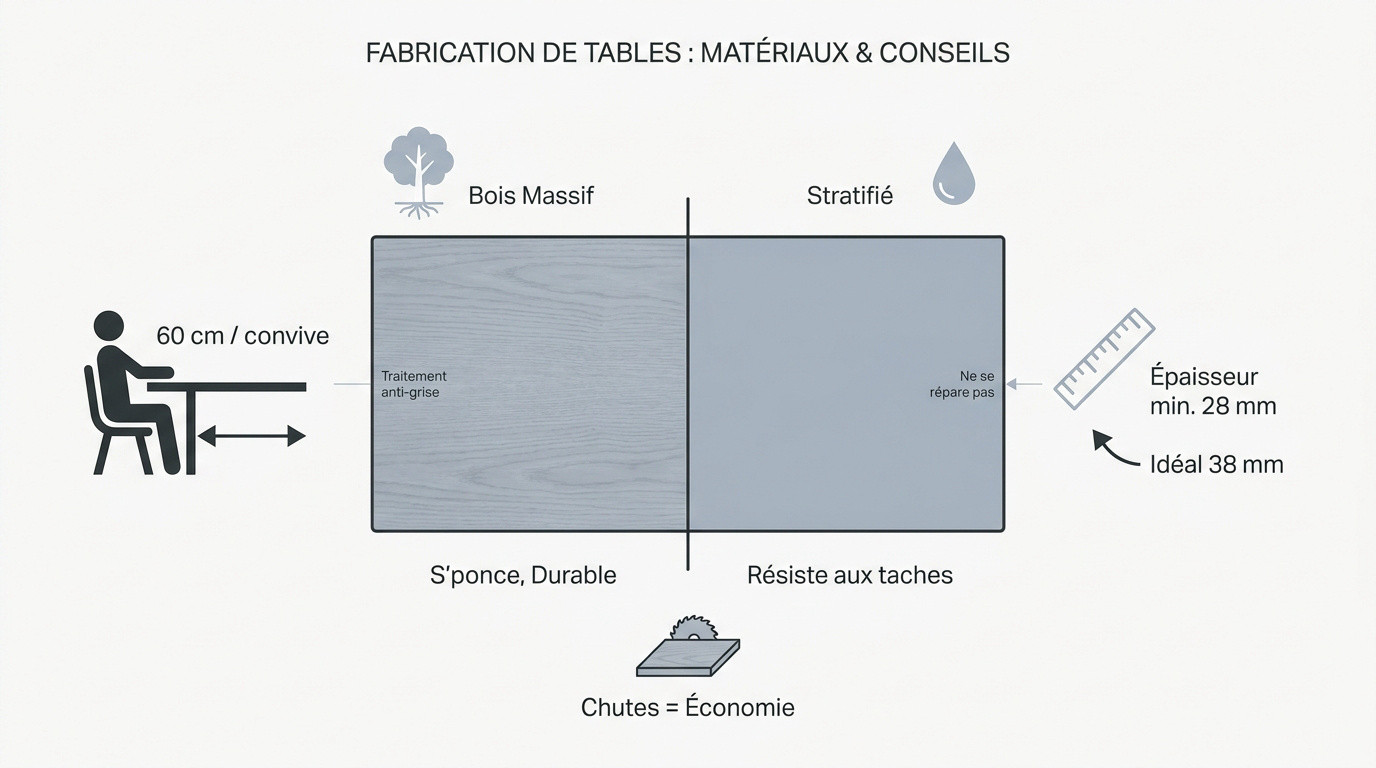 Plan de travail en bois massif servant de plateau de table