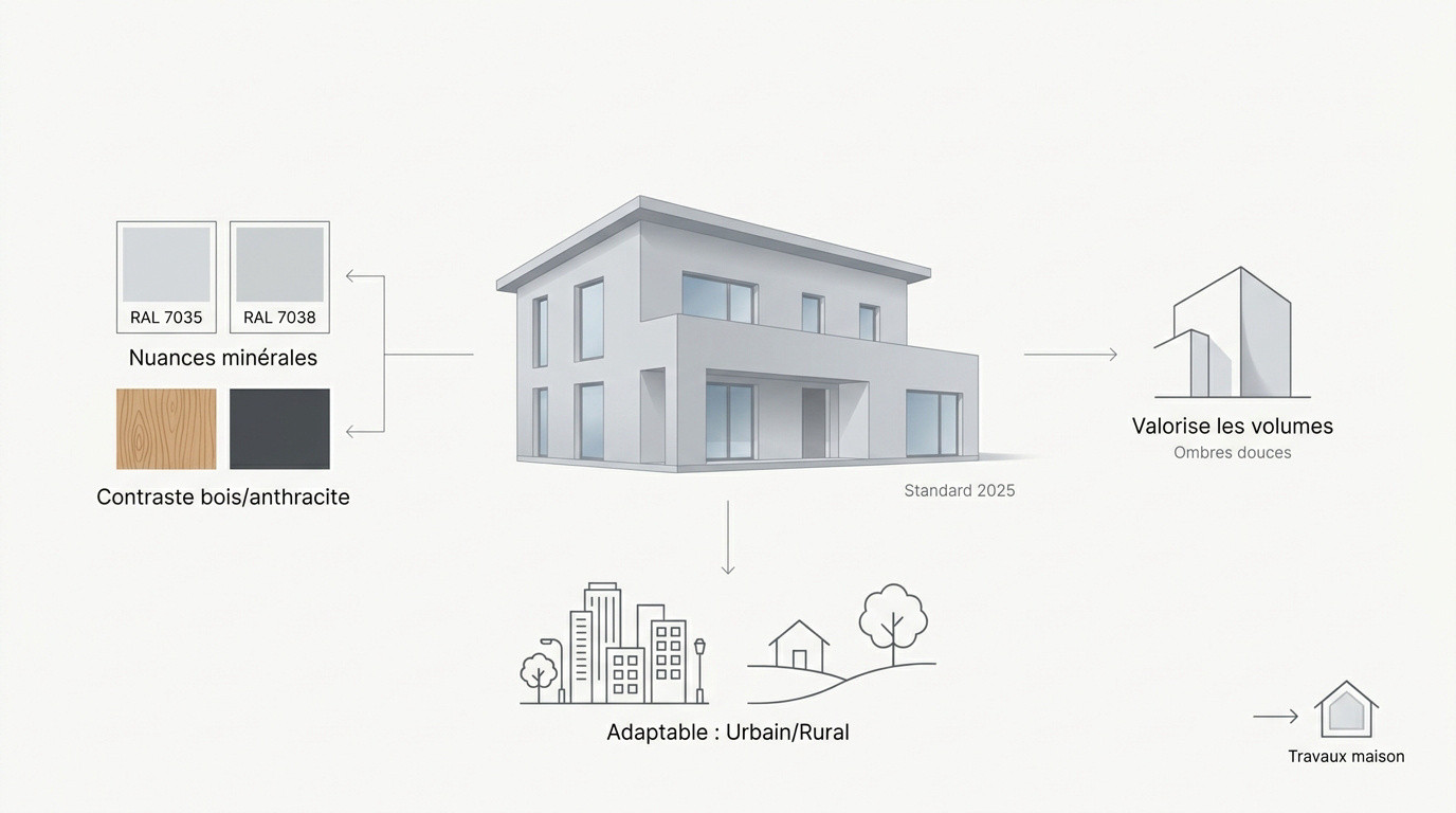 Maison moderne avec une façade gris clair et finitions élégantes