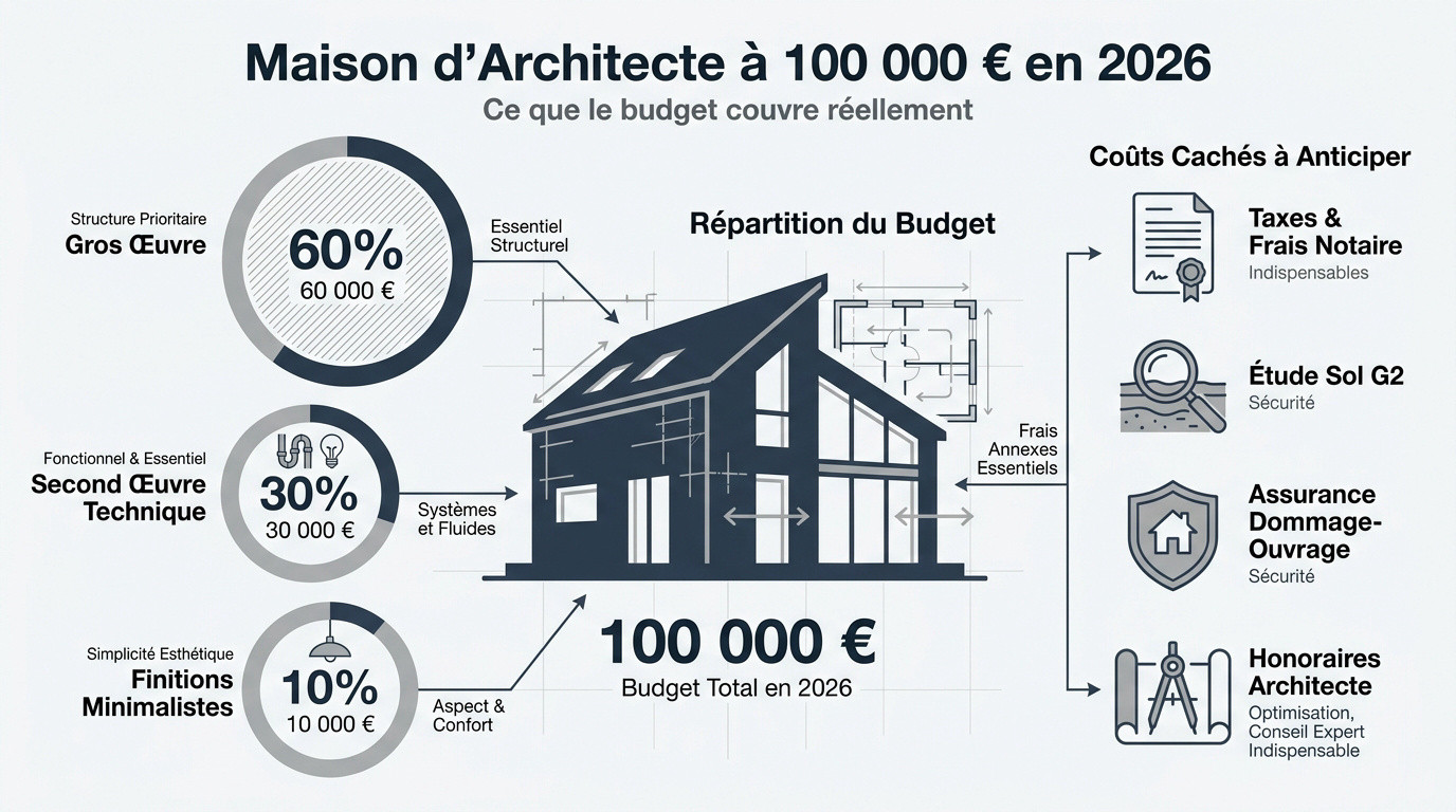 Répartition budgétaire pour une maison d'architecte de 100 000 euros