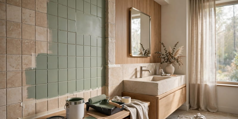 Peinture d'un carrelage dans une salle de bain