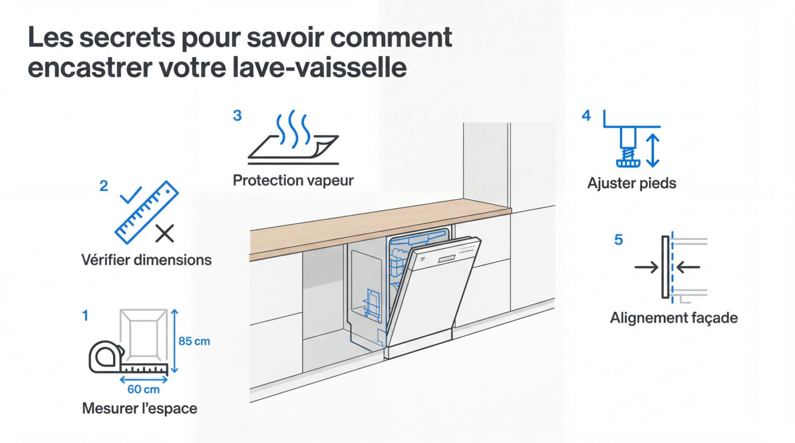 Installation d'un lave-vaisselle encastrable sous un plan de travail de cuisine