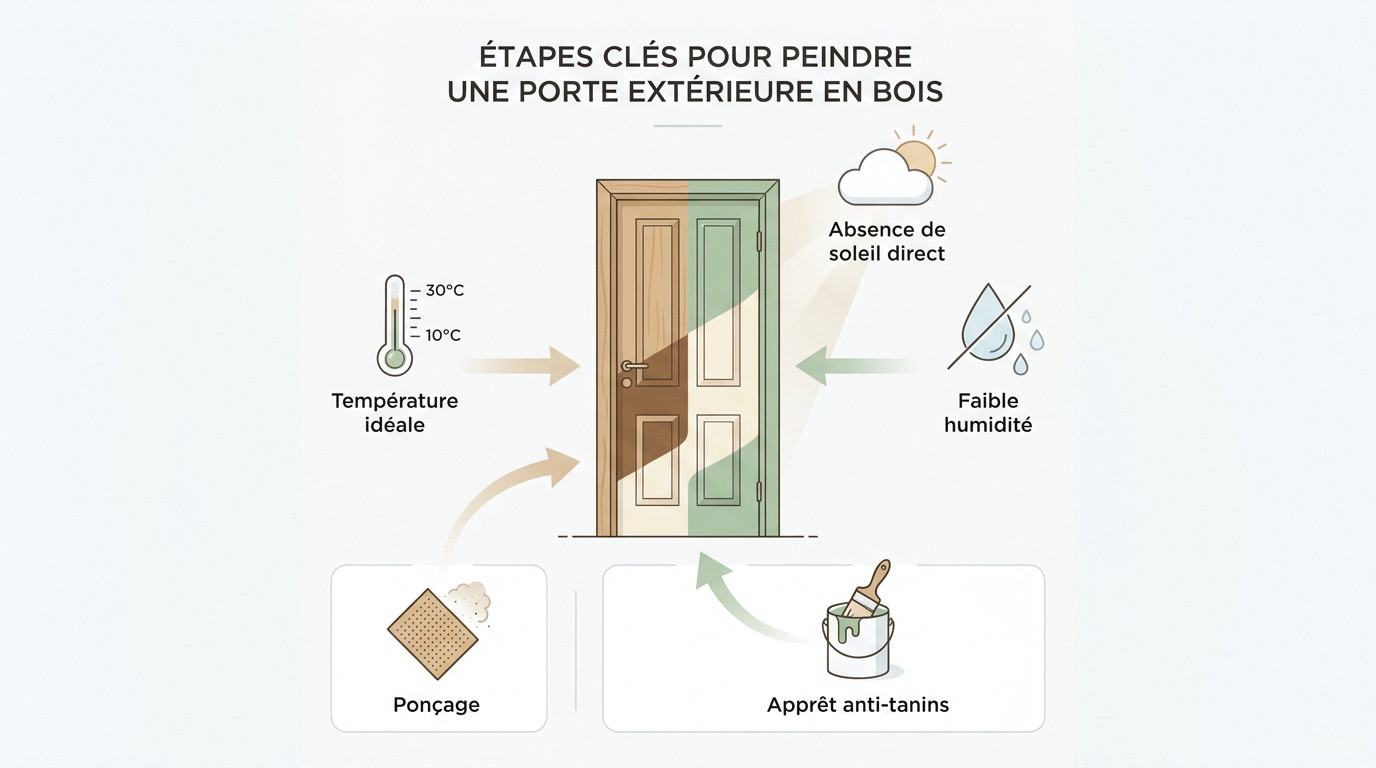Étapes de préparation et peinture d'une porte extérieure en bois