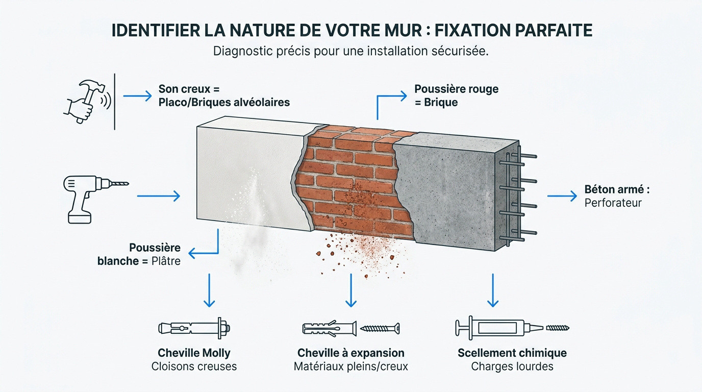Analyse de la poussière de perçage pour identifier la nature du mur