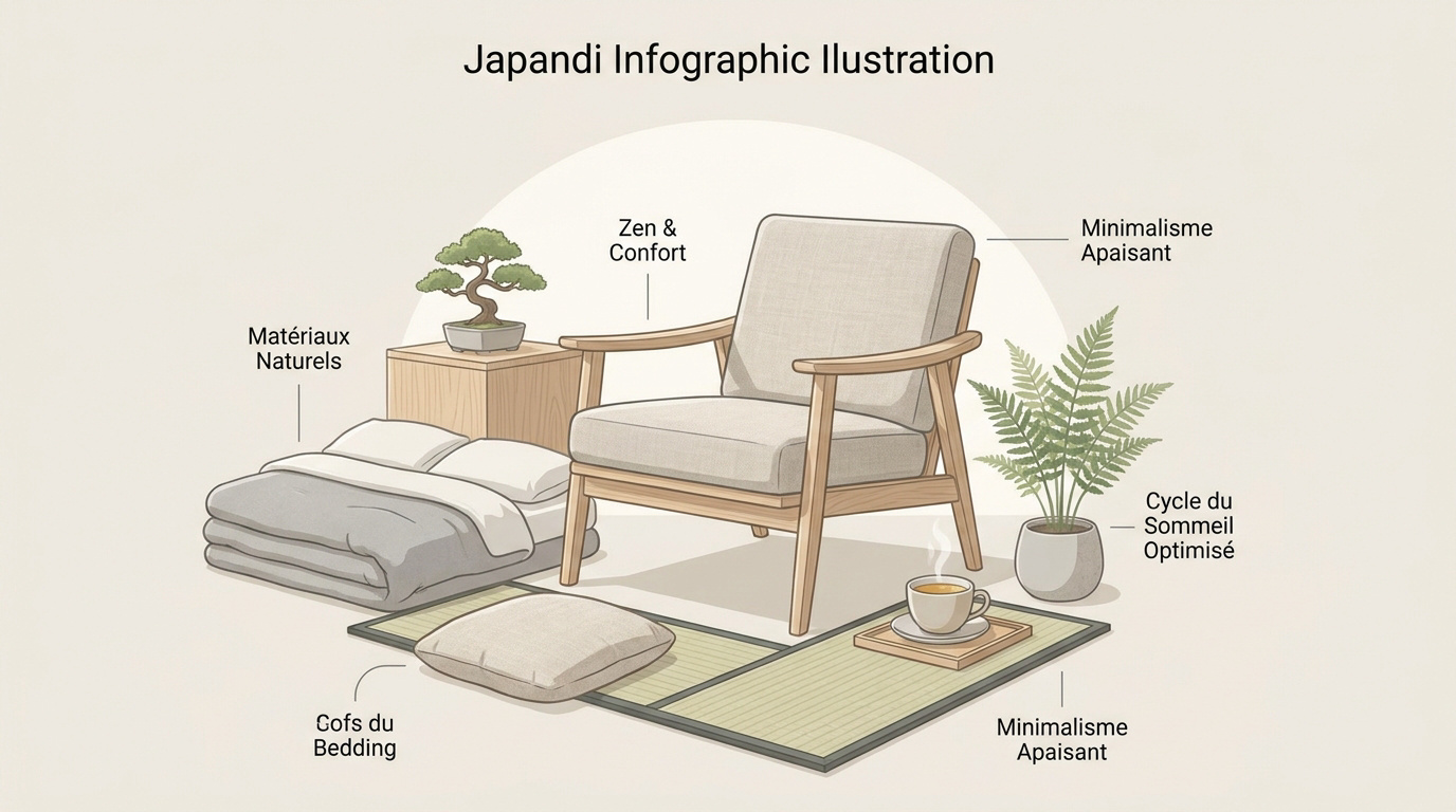 Ambiance zen d'une chambre japandi favorisant le sommeil réparateur