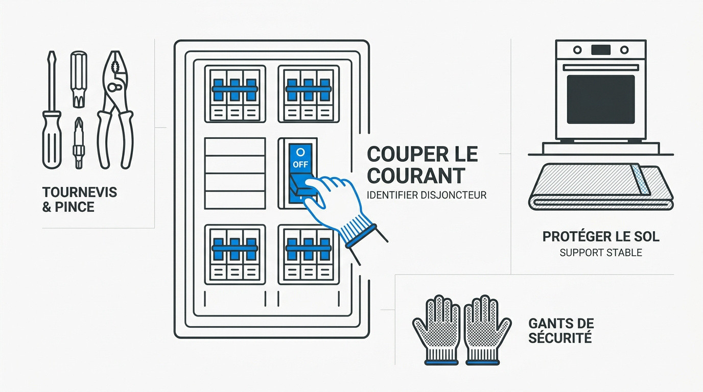 Préparation et outils pour le retrait d'un four encastrable dans une cuisine