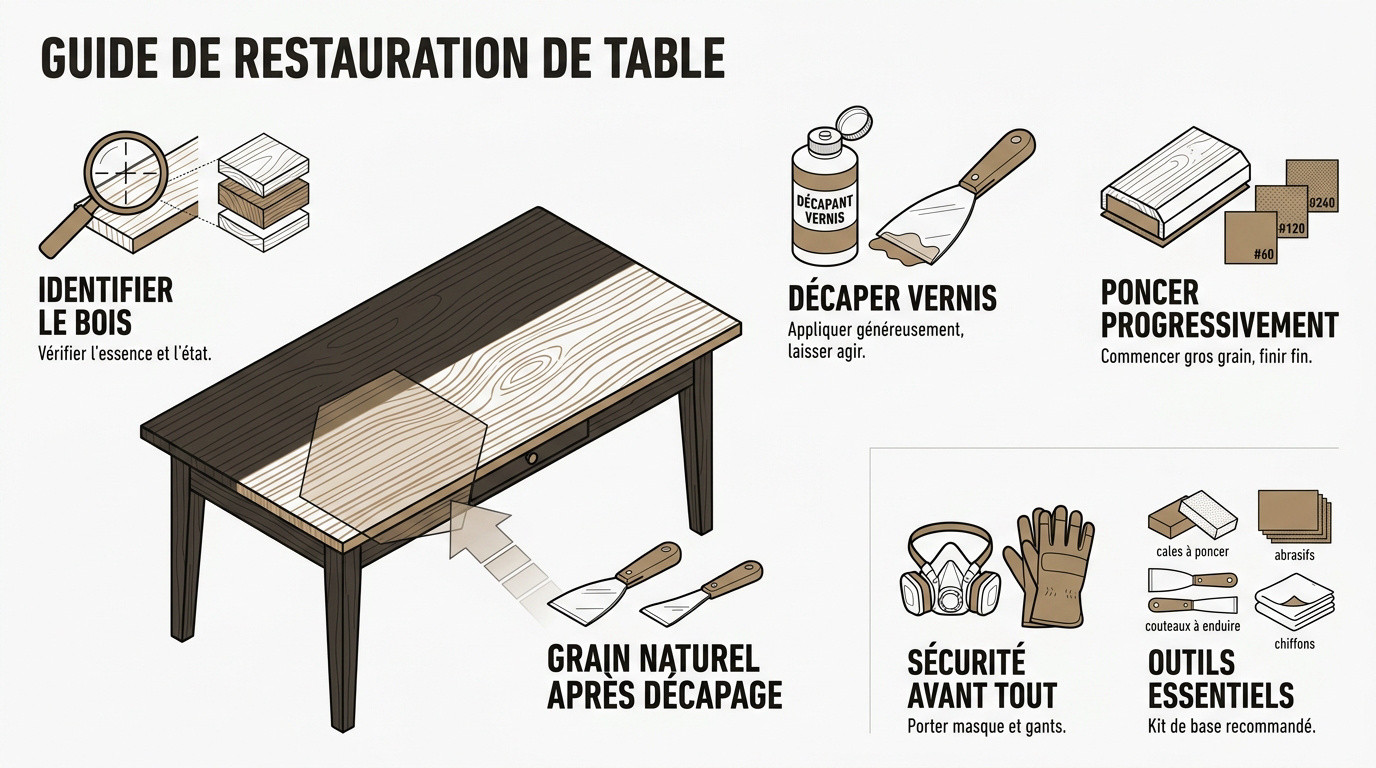 Étapes et outils essentiels pour la restauration d'une table en bois massif
