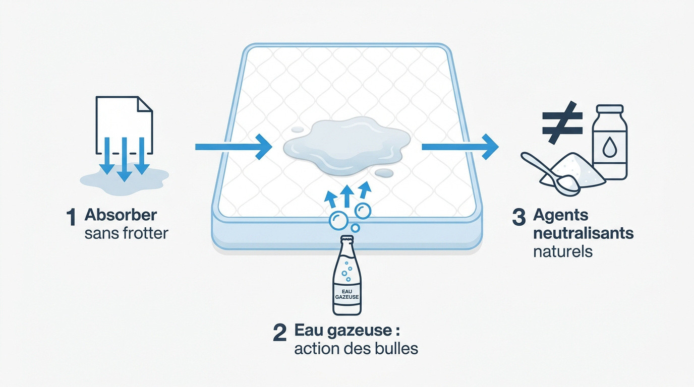 Nettoyage d'une tache d'urine sur un matelas avec des produits naturels