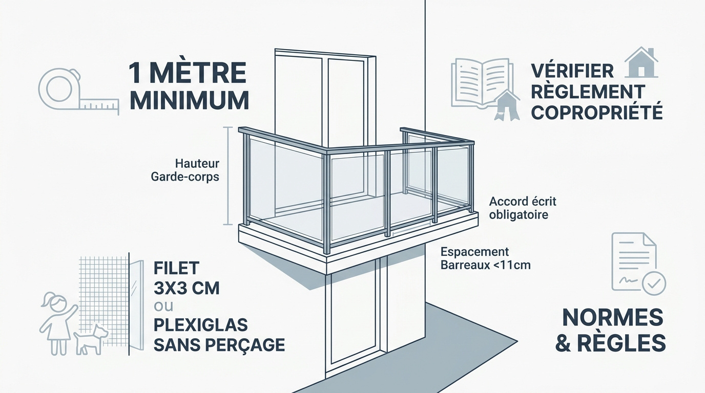 Garde-corps de balcon conforme aux normes de sécurité pour enfants