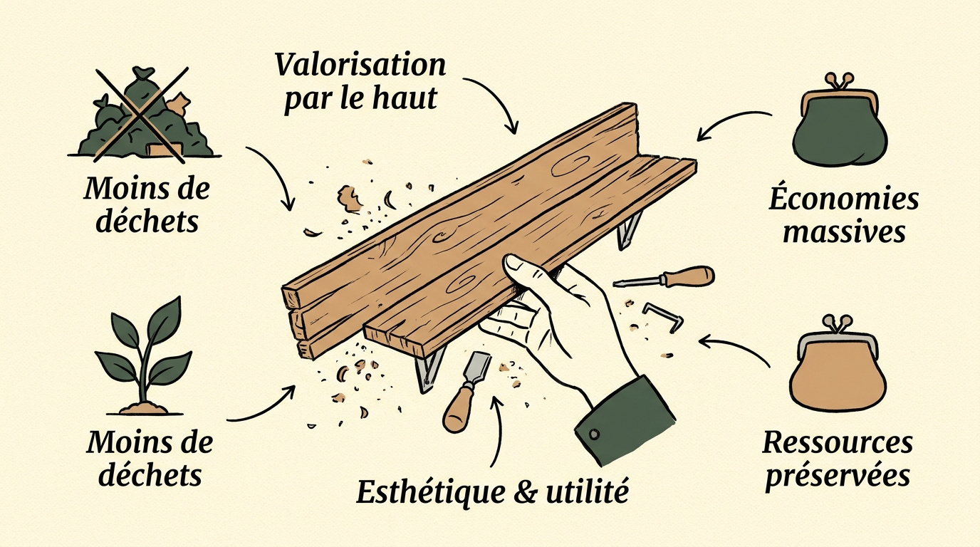 Exemple de décoration upcycling réalisée avec des matériaux de récupération